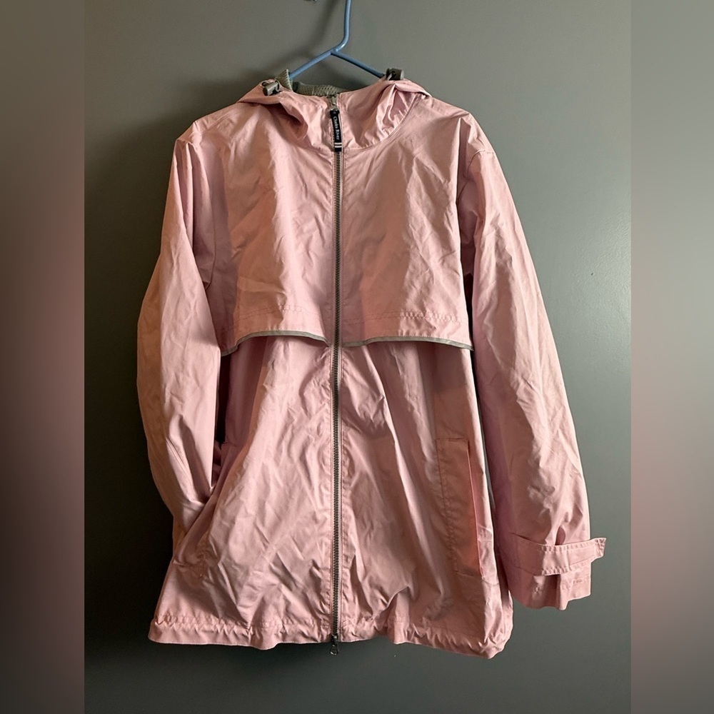 Charles River Women's Sz XL Lightweight Windbreaker Raincoat Pink & Gray